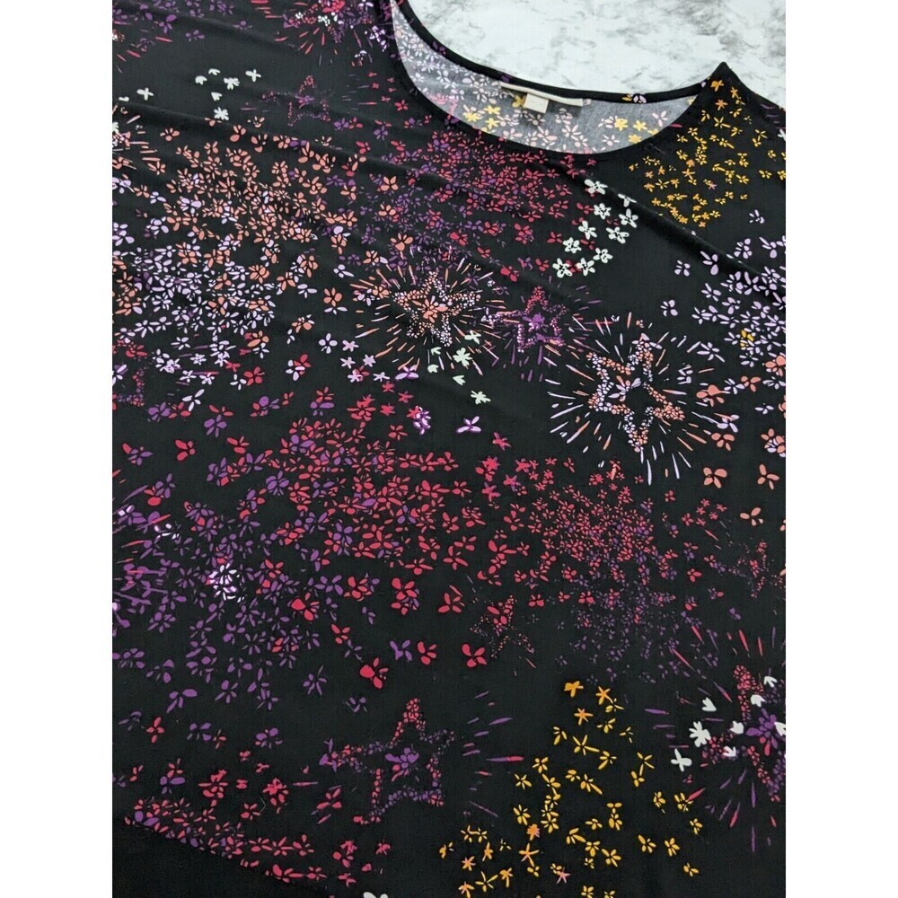 Woman Within Top Women 2X 26/28 Black Floral Fireworks Zip Sleeve Knit Pullover - Picture 4 of 8